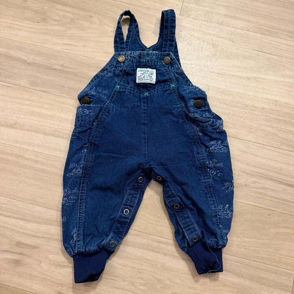 vintage oshkosh b’gosh vestbak denim overalls 18m sailboat nautical usa made